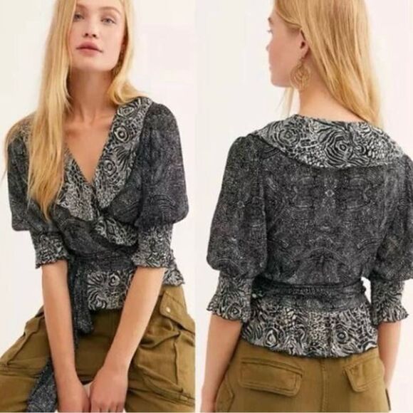 FREE PEOPLE OLIVIA RUFFLE WRAP BLOUSE - Picture 11 of 11